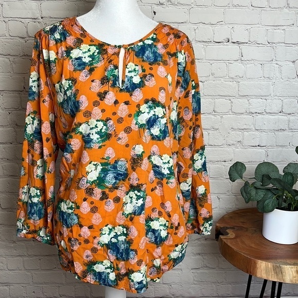 Crosby Orange Flower Print Blouse - Picture 1 of 15